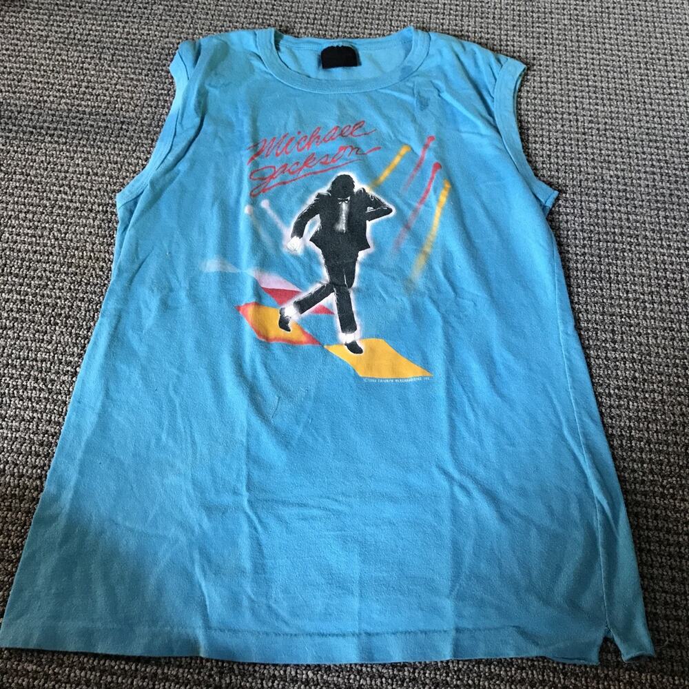 Michael Jackson‎ 1984 Victory Your Tank Top Large Teal VINTAGE